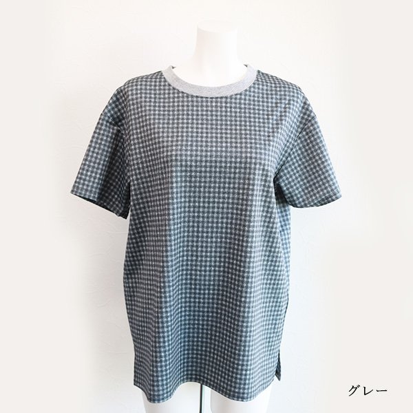 画像4: 接触冷感リブ衿ギンガムカットソー (4)